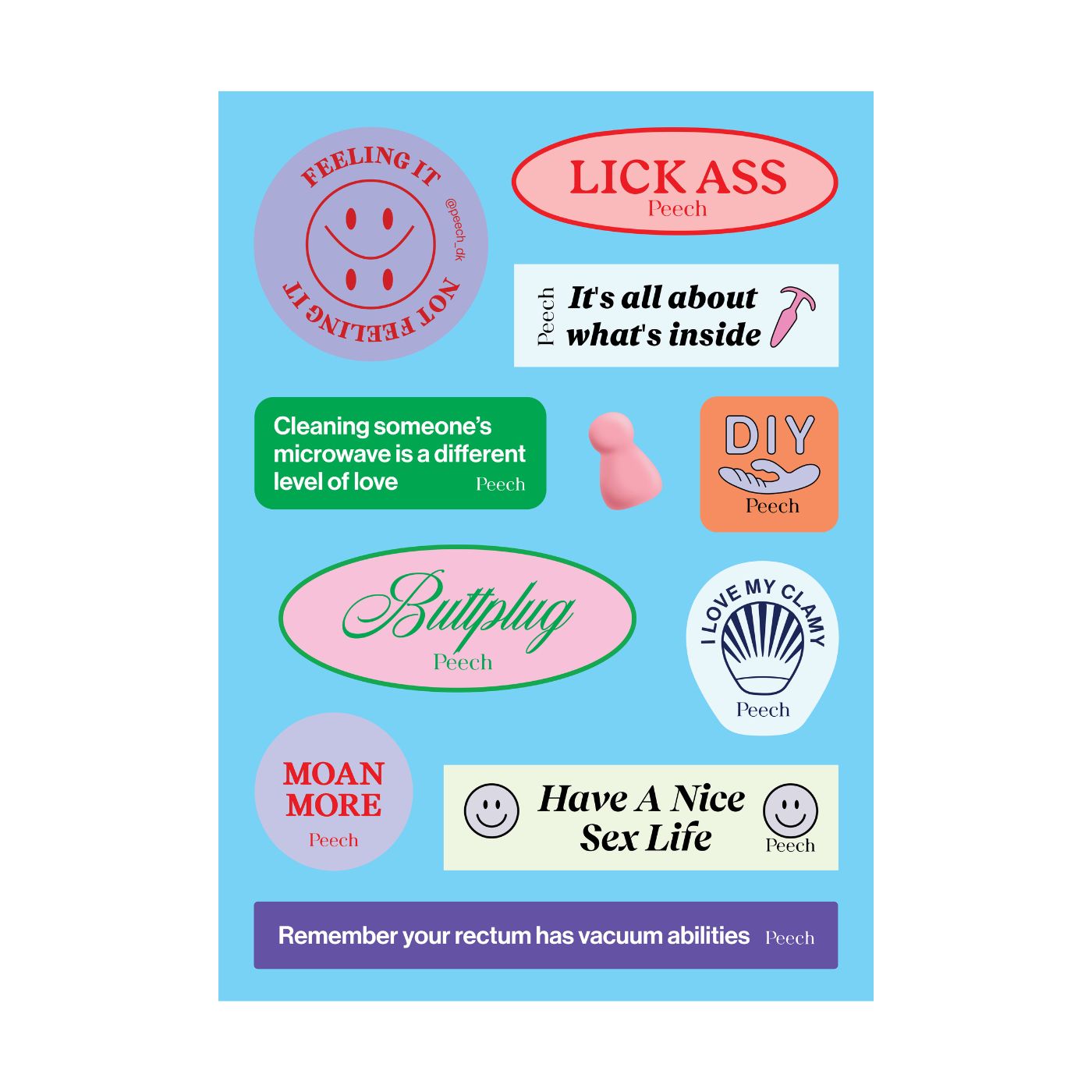 Sticker sheet med små tekster på